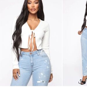 White Tie-Front Crop Top